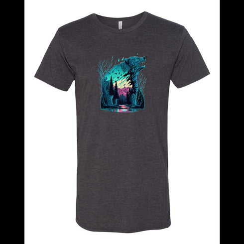 BELLA CANVAS MEN'S LONG BODY URBAN TEE 3006 Bear Silhouette in Forest